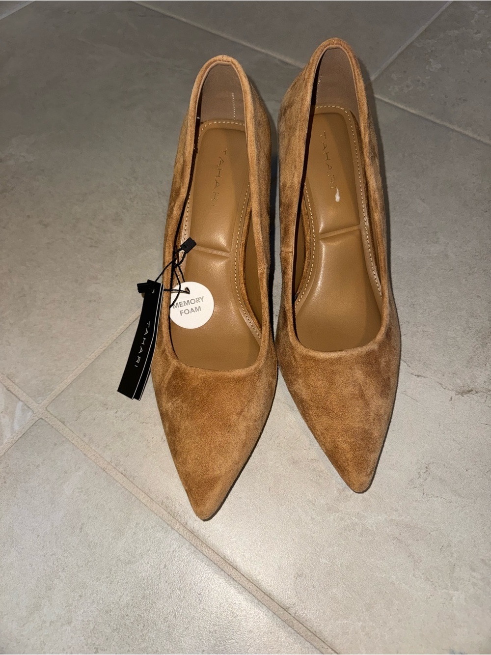 Tahari Tan Suede Pointed-Toe Pumps